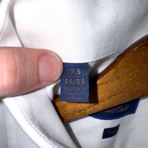 David Donahue White Trim Fit Pinpoint Oxford Dress Shirt 17.5 34/35 - Picture 3 of 7